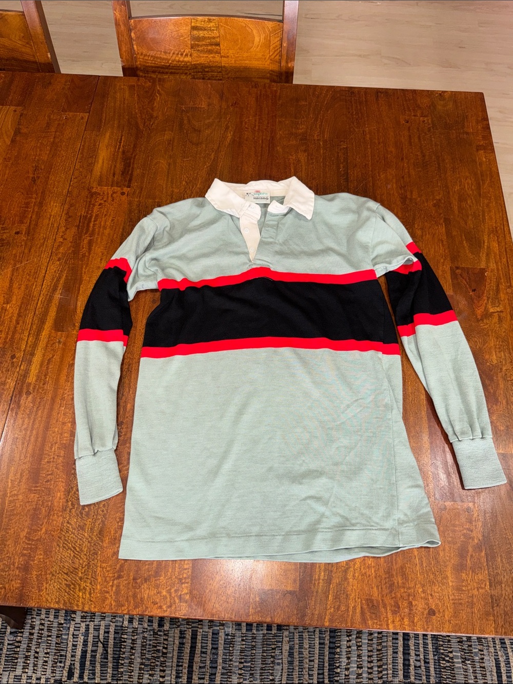 Vintage 80s 1980s Rugby Imports Striped Rugby Shirt with Red & Black Accents